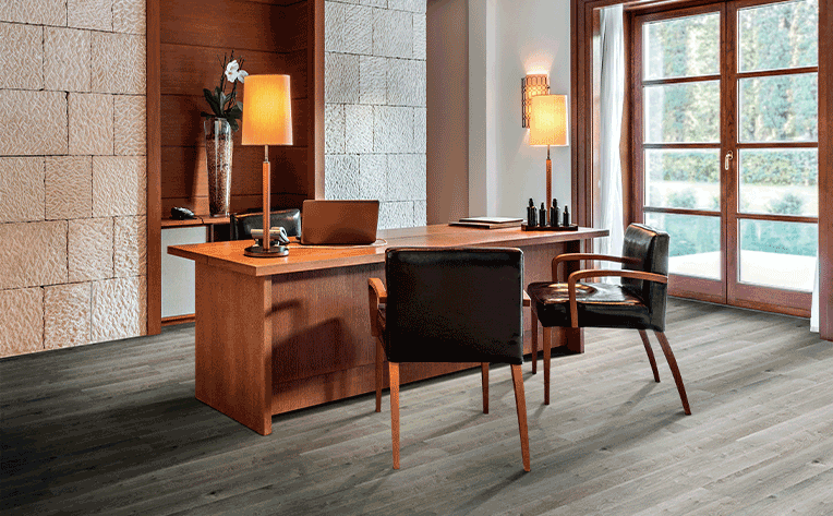 luxury vinyl in an office setting with a desk
